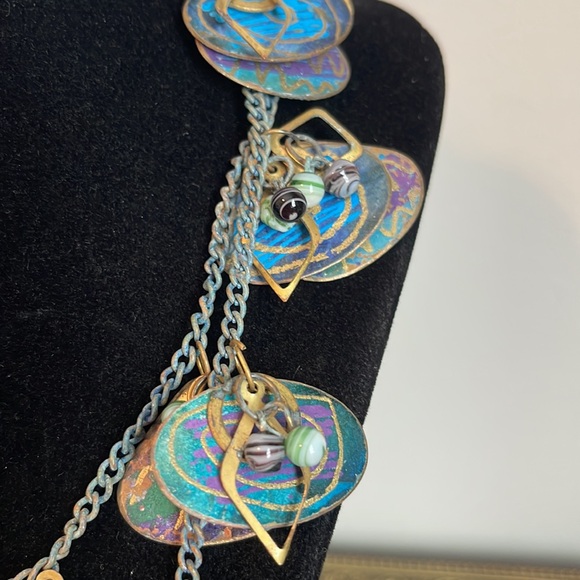 Artisan Painted Copper Disc Layered Statement Necklace - Picture 3 of 7